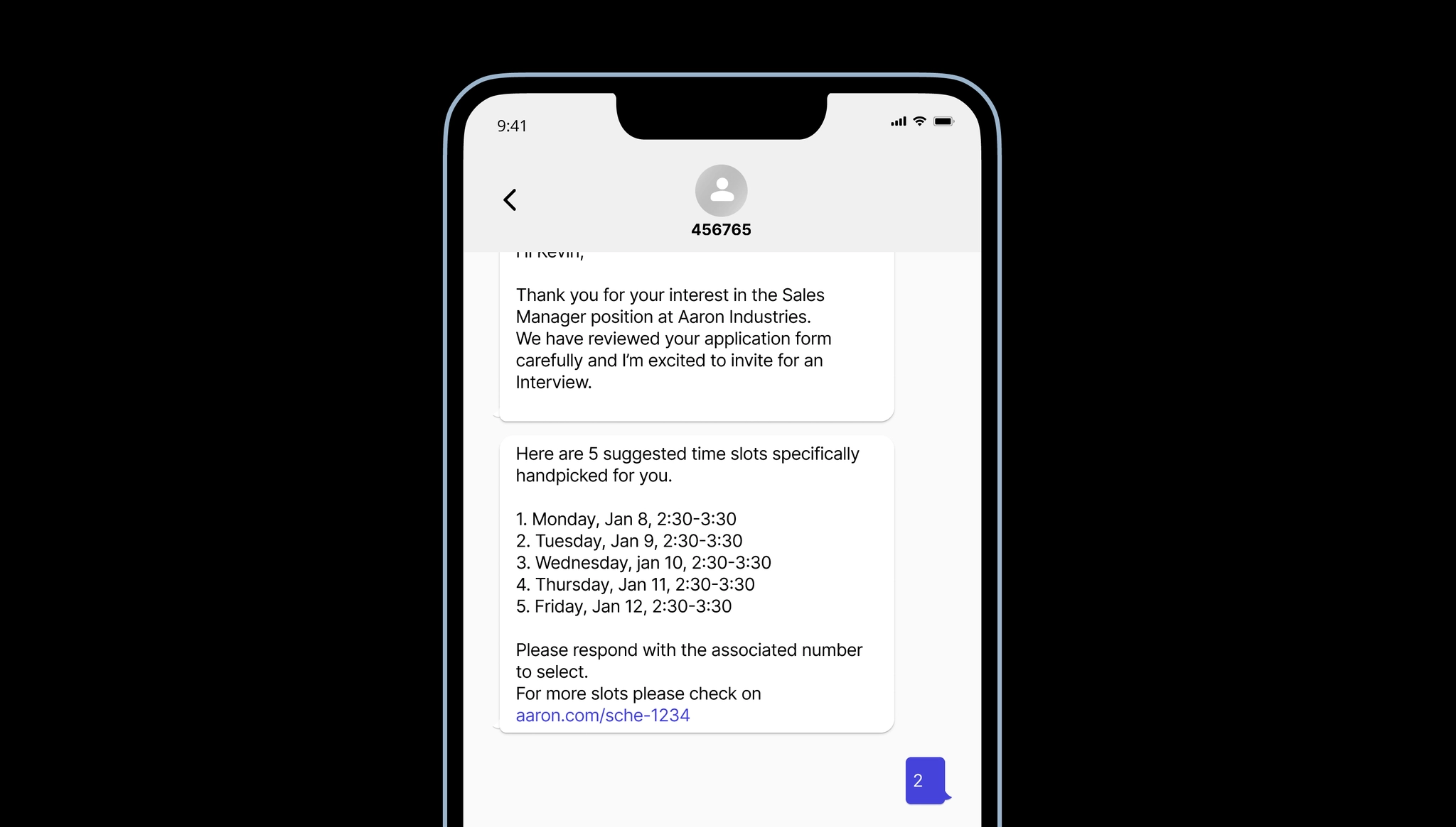 Scheduling interviews via SMS